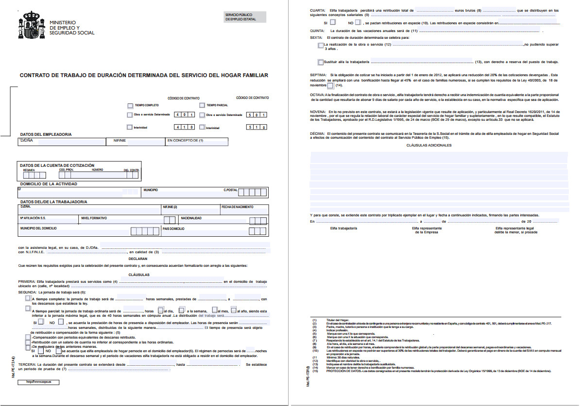 contrato duracion determinada empleada hogar 2015 modelo PE-172 - Blog de  Cronoshare