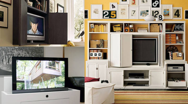 15 muebles de televisión que no son los típicos y subirán el nivel de tu  salón (de obra, con la TV escondida, con puerta corredera)