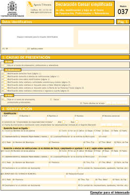 modelo 037 Hacienda instrucciones