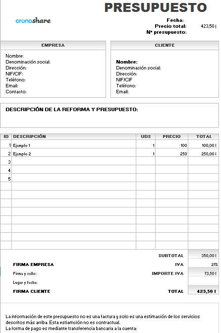 plantilla excel presupuesto de reforma