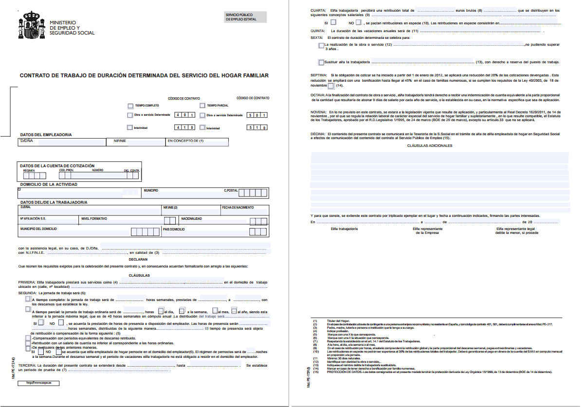 contrato duracion determinada empleada hogar 2015 modelo PE-172