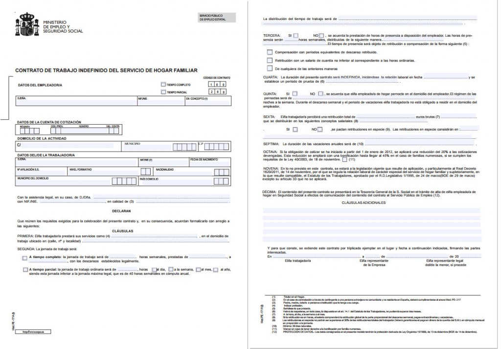 contrato indefinido empleada hogar 2015 modelo PE-171