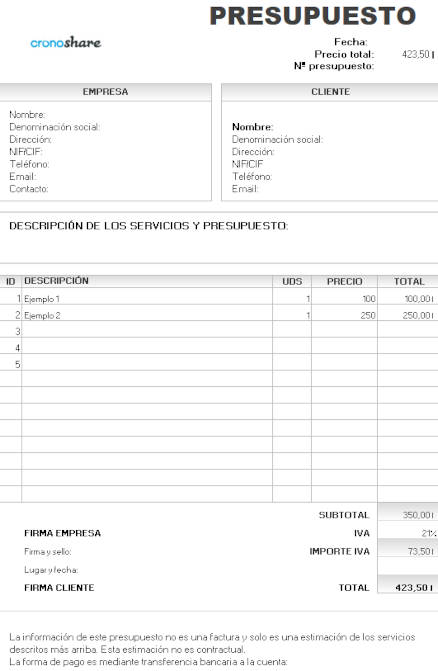 Plantilla de presupuesto de carpintería