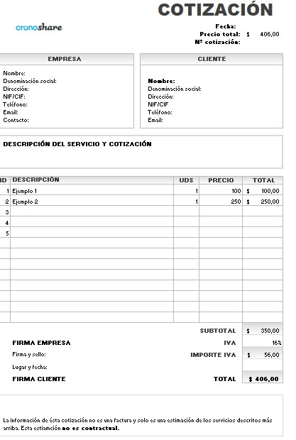 plantilla excel cotización de remodelación