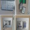 Proceso de instalación de portero automático: medición, desmontaje, instalación del marco y cableado, y equipo finalizado.