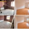 Reforma de vivienda: antes y después de una estancia, con renovación de paredes y pavimento.